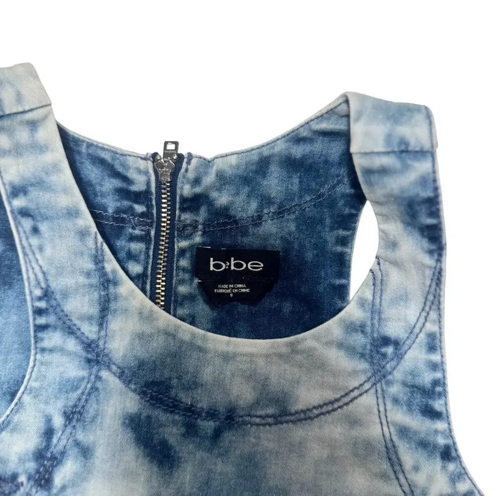 Bebe Denim Bodycon Mini Dress Blue Acid Wash Women’s 8 Y2K 2000s Club McBling - Picture 3 of 16